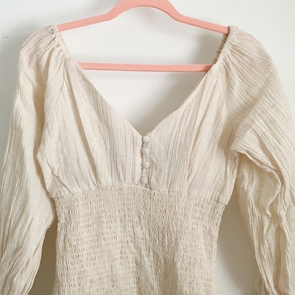 NWT ASOS Stone Smocked Puff Sleeve Peasant Mini Dress 2 - Picture 7 of 12